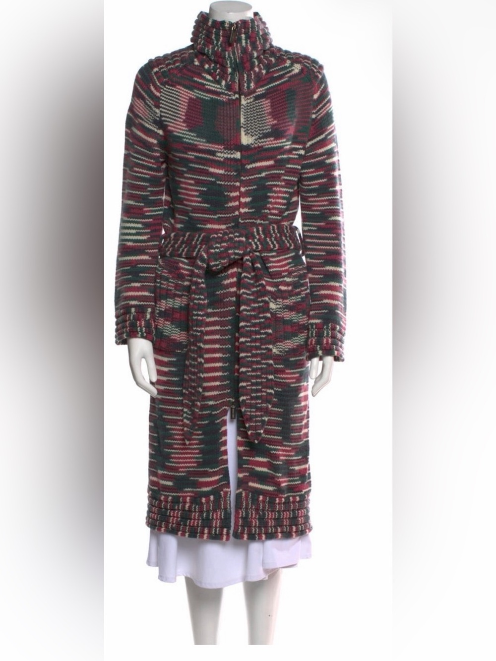 Missoni 100% Cashmere Striped Duster Cardigan Sweater Belted Pink IT 40 US 4